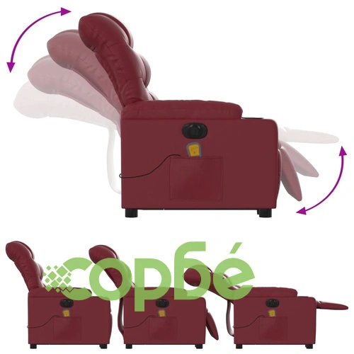 Електрически изправящ масажен реклайнер, виненочервен, еко кожа ➤ топ цена ➤ sorbe.bg