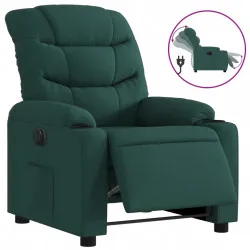 Електрически реклайнер стол, тъмнозелен, текстил