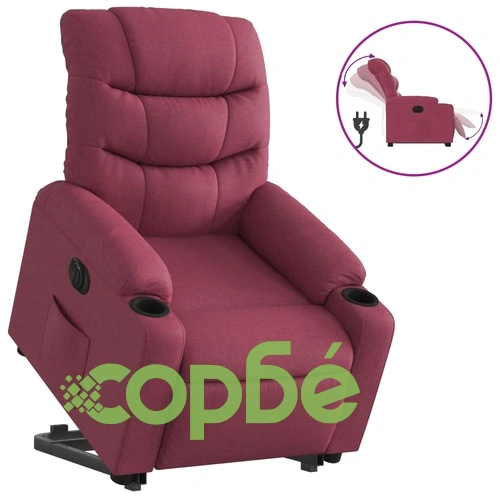 Електрически изправящ реклайнер стол, виненочервен, текстил ➤ топ цена ➤ sorbe.bg