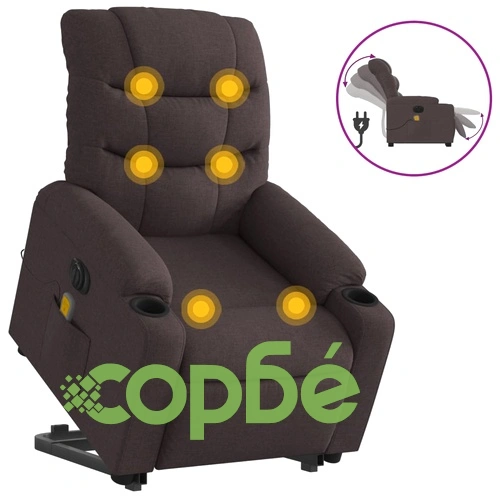 Електрически изправящ масажен реклайнер стол тъмнокафяв текстил ➤ топ цена ➤ sorbe.bg