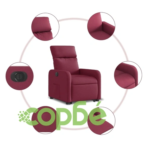 Електрически изправящ реклайнер стол, виненочервен, текстил ➤ топ цена ➤ sorbe.bg