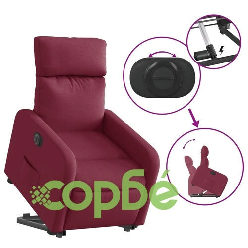 Електрически изправящ реклайнер стол, виненочервен, текстил ➤ топ цена ➤ sorbe.bg