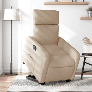 Електрически изправящ реклайнер стол, кремав, текстил