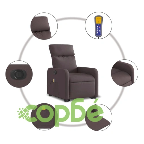 Електрически изправящ масажен реклайнер стол тъмнокафяв текстил ➤ топ цена ➤ sorbe.bg