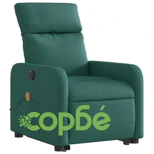 Електрически изправящ масажен реклайнер стол тъмнозелен текстил ➤ топ цена ➤ sorbe.bg