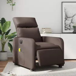 Електрически масажен реклайнер стол, кафяв, изкуствена кожа