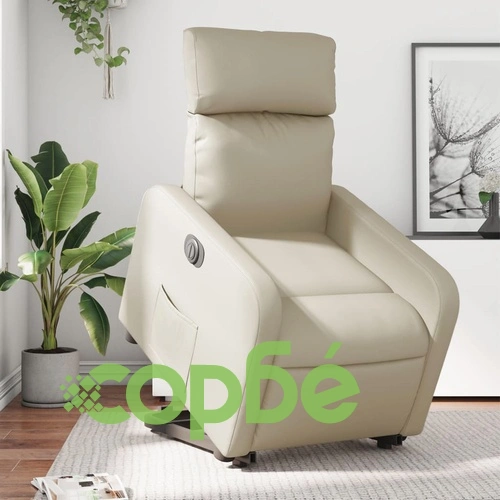 Електрически изправящ реклайнер стол, кремав, изкуствена кожа ➤ топ цена ➤ sorbe.bg