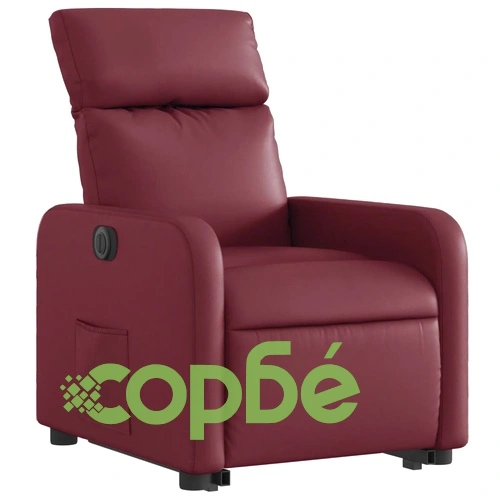 Електрически изправящ реклайнер стол, виненочервен, еко кожа ➤ топ цена ➤ sorbe.bg