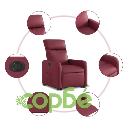 Електрически изправящ реклайнер стол, виненочервен, еко кожа ➤ топ цена ➤ sorbe.bg