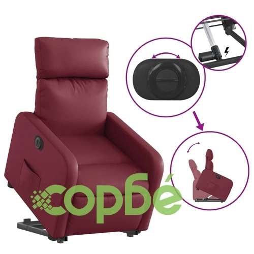 Електрически изправящ реклайнер стол, виненочервен, еко кожа ➤ топ цена ➤ sorbe.bg
