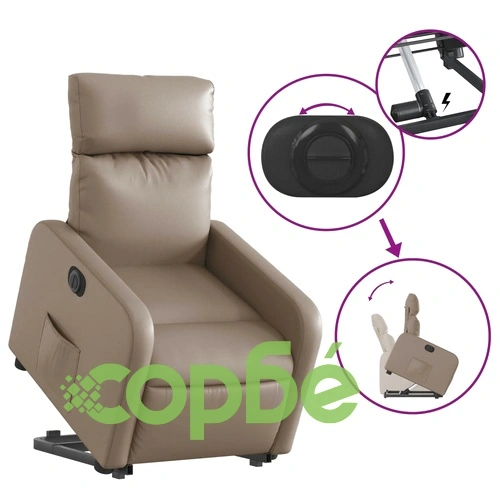 Електрически изправящ реклайнер стол, капучино, изкуствена кожа ➤ топ цена ➤ sorbe.bg