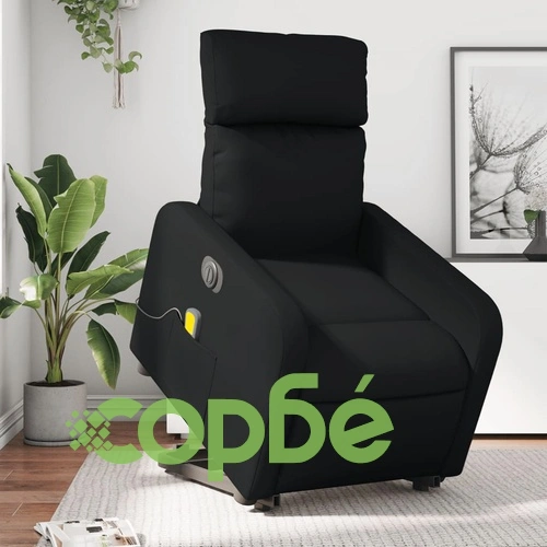 Електрически изправящ масажен реклайнер стол, черен, еко кожа ➤ топ цена ➤ sorbe.bg