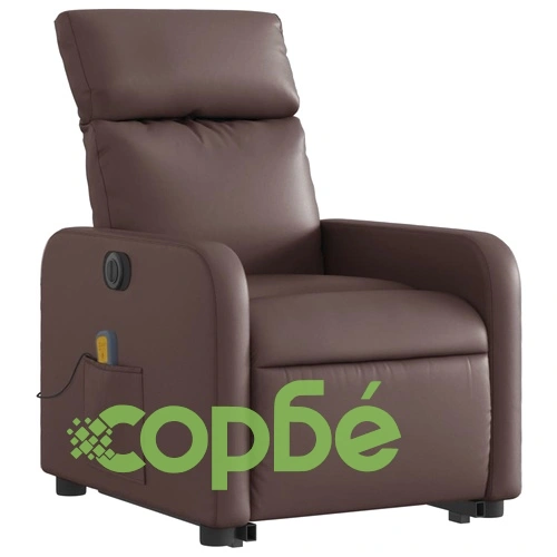 Електрически изправящ масажен реклайнер стол, кафяв, еко кожа ➤ топ цена ➤ sorbe.bg