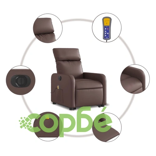 Електрически изправящ масажен реклайнер стол, кафяв, еко кожа ➤ топ цена ➤ sorbe.bg