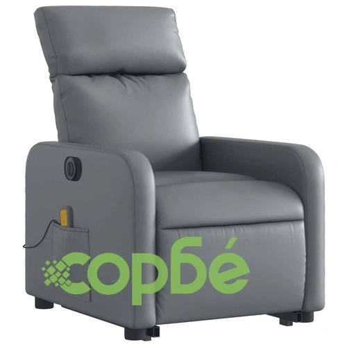 Електрически изправящ масажен реклайнер стол, сив, еко кожа ➤ топ цена ➤ sorbe.bg