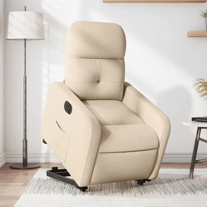 Електрически изправящ реклайнер стол, кремав, текстил