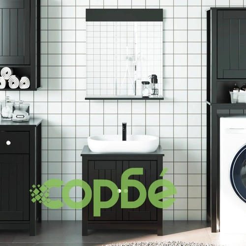 Комплект мебели за баня от 2 части BERG черен бор масив ➤ топ цена ➤ sorbe.bg