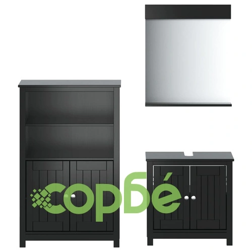 Комплект мебели за баня от 3 части BERG черен бор масив ➤ топ цена ➤ sorbe.bg