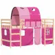 Детско високо легло с тунел, розово, 90x190 см, бор масив