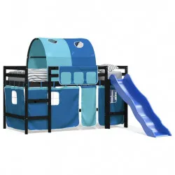 Детско високо легло с тунел, синьо, 90x200 см, бор масив