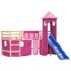Детско високо легло с кула, розово, 80x200 см, бор масив