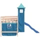 Детско високо легло с кула, синьо, 90x200 см, бор масив