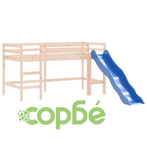 Детско високо легло с кула, бяло и черно, 90x190 см, бор масив ➤ топ цена ➤ sorbe.bg