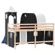 Детско високо легло с кула, бяло и черно, 90x200 см, бор масив