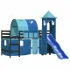 Детско високо легло с кула, синьо, 90x190 см, бор масив