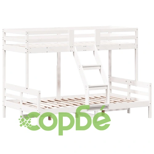 Двуетажно легло, 80x200/120x200 см, бяло, борово дърво масив ➤ топ цена ➤ sorbe.bg