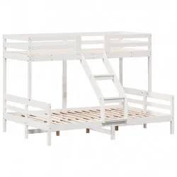 Двуетажно легло, 80x200/140x200 см, бяло, борово дърво масив