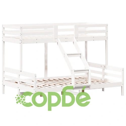 Двуетажно легло, 80x200/140x200 см, бяло, борово дърво масив ➤ топ цена ➤ sorbe.bg