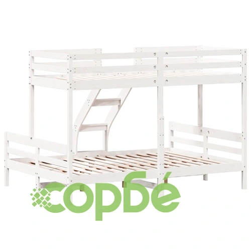 Двуетажно легло, 80x200/140x200 см, бяло, борово дърво масив ➤ топ цена ➤ sorbe.bg