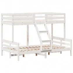Двуетажно легло, 90x200/120x200 см, бяло, борово дърво масив