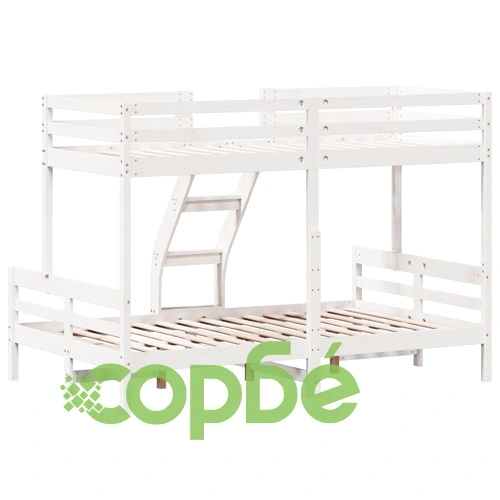 Двуетажно легло, 90x200/120x200 см, бяло, борово дърво масив ➤ топ цена ➤ sorbe.bg