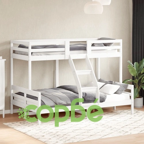 Двуетажно легло, 90x200/120x200 см, бяло, борово дърво масив ➤ топ цена ➤ sorbe.bg