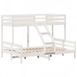 Двуетажно легло, 90x200/140x200 см, бяло, борово дърво масив