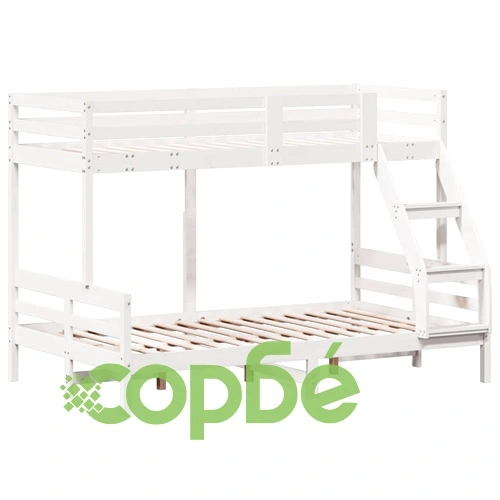 Двуетажно легло, 80x200/120x200 см, бяло, борово дърво масив ➤ топ цена ➤ sorbe.bg