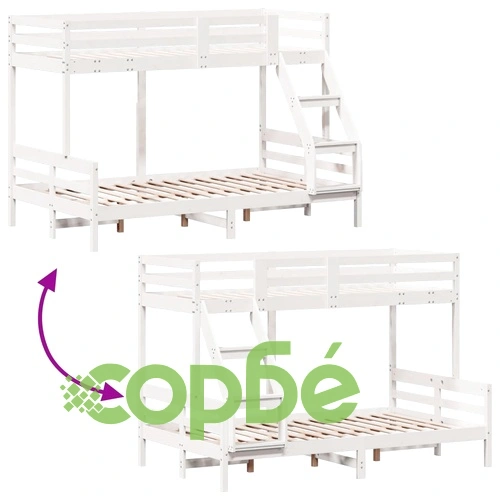 Двуетажно легло, 80x200/120x200 см, бяло, борово дърво масив ➤ топ цена ➤ sorbe.bg