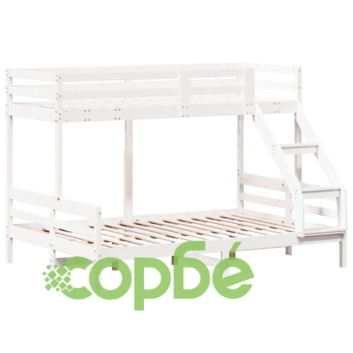 Двуетажно легло, 80x200/140x200 см, бяло, борово дърво масив ➤ топ цена ➤ sorbe.bg