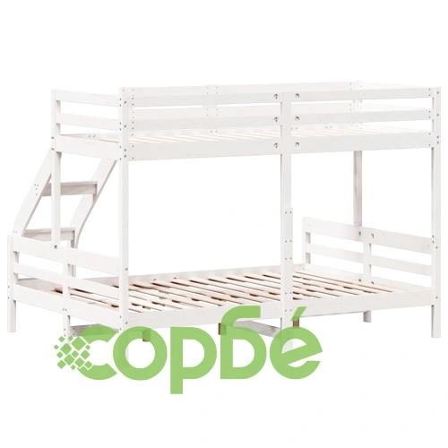 Двуетажно легло, 80x200/140x200 см, бяло, борово дърво масив ➤ топ цена ➤ sorbe.bg