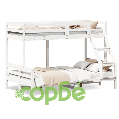 Двуетажно легло, 90x200/120x200 см, бяло, борово дърво масив ➤ топ цена ➤ sorbe.bg