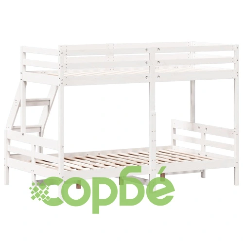 Двуетажно легло, 90x200/120x200 см, бяло, борово дърво масив ➤ топ цена ➤ sorbe.bg