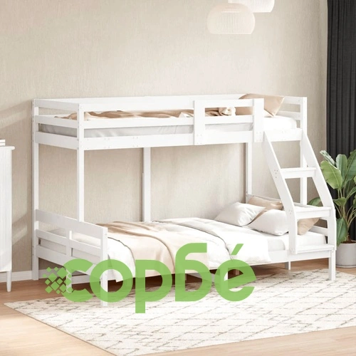 Двуетажно легло, 90x200/120x200 см, бяло, борово дърво масив ➤ топ цена ➤ sorbe.bg