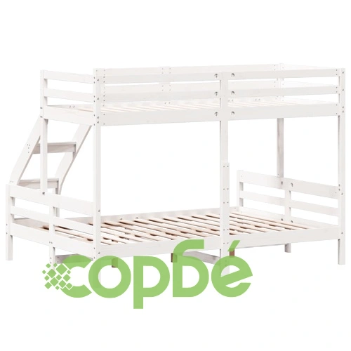 Двуетажно легло, 90x200/140x200 см, бяло, борово дърво масив ➤ топ цена ➤ sorbe.bg
