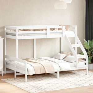 Двуетажно легло, 90x200/140x200 см, бяло, борово дърво масив