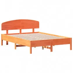 Рамка за легло с табла, восъчнокафяв, 135x190 см, масивно дърво