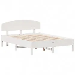 Рамка за легло с табла, бяла, 120x190 см, борово дърво масив