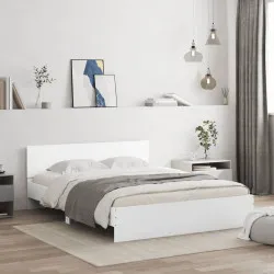 Рамка за легло с табла, бяла, 140x190 см