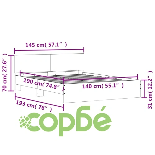 Рамка за легло с табла, черна, 140x190 см ➤ топ цена ➤ sorbe.bg